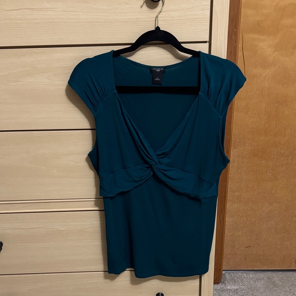 Ann Taylor Teal Twist Front Blouse